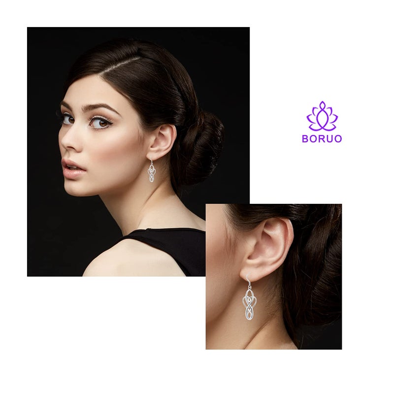 BORUO Sterling Silver Earrings, Celtic Knot Dangle, 925 Metal Type, Good Luck Irish Design for Women - Image 3