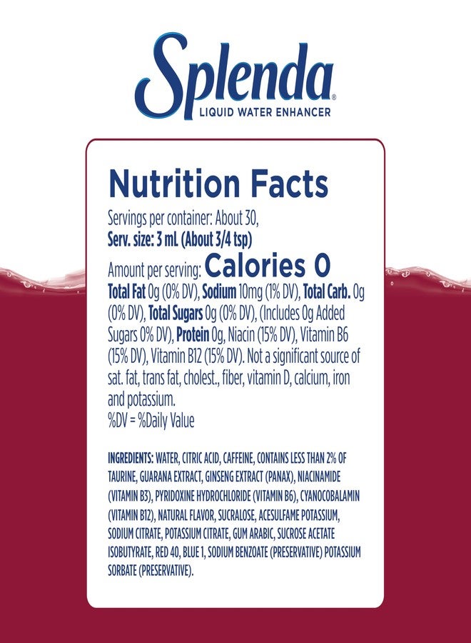 SPLENDA Energy Liquid Water Enhancer Drops, Sugar Free, Zero Calorie, Natural Flavor, Concentrated Drink Mix, 3.11 Fl Oz Each Bottle (Black Cherry, 2 Pack) - Image 4