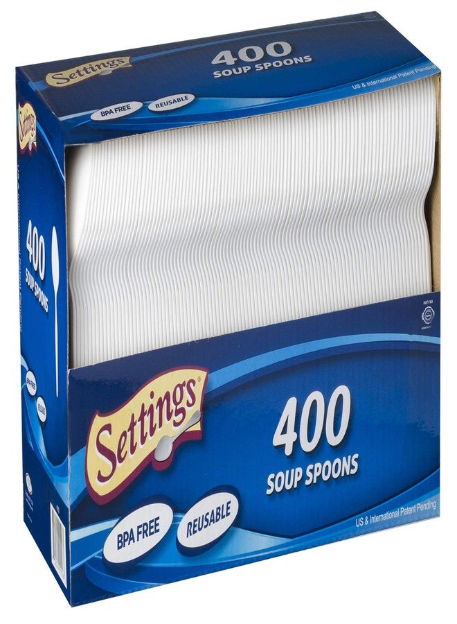 Settings [400 Count] Settings Plastic White Soup Spoons, Practical Disposable Cutlery, Great For Home, Office, School, Party, Picnics, Restaurant, Take-out Fast Food, Outdoor Events, Or Every Day Use, 1 Box - Image 1
