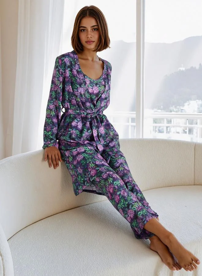 Splash FAV All-Over Floral Print Robe and Pyjama Set