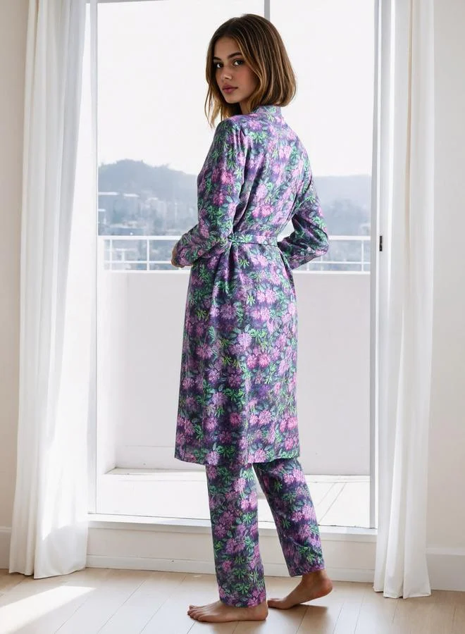 Splash FAV  All-Over Floral Print Robe and Pyjama Set for Women | Best Price UAE