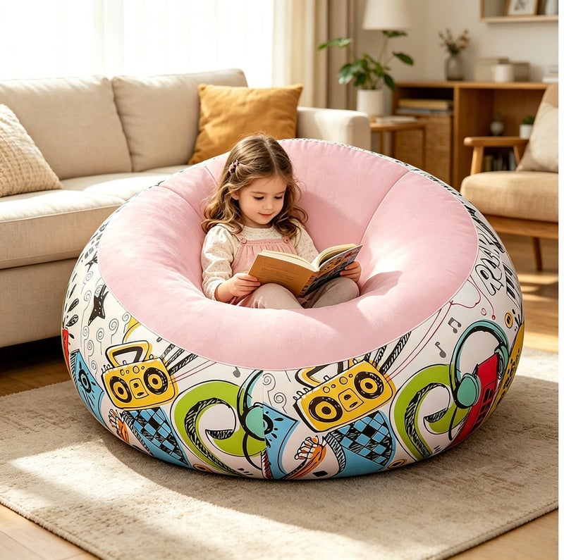 Lazy Inflatable Sofa,Single Cute Sofa for Outdoor ,Living Room ,Bedroom with Air Pump (Pink) - Image 3