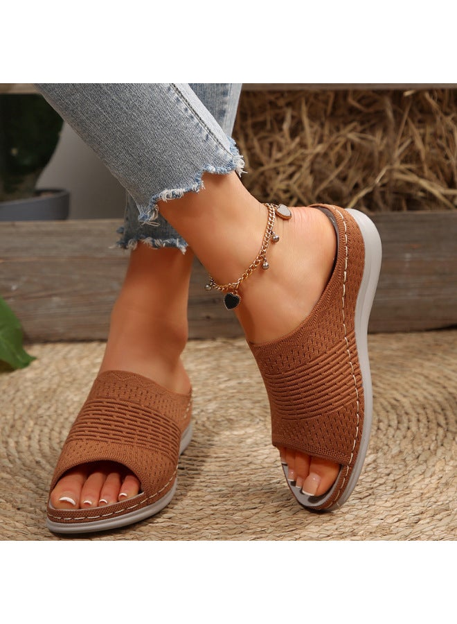 Women's Shoes European And American Style Wedge Casual Round-toe Composite Fly-knit Sandals One-strap Sandals For Women Spring Comfortable