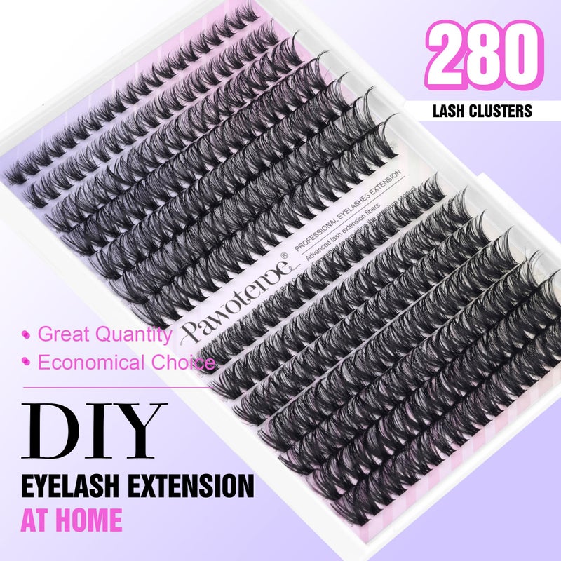 Pawotence Lash Clusters 280pcs Cluster Eyelash Extensions 40D 50D Eyelash Clusters Lash Extension 8-16mm Individual Lashes for Self Application at Home (40D&50D, 0.07D, 8-16mm) - Image 2