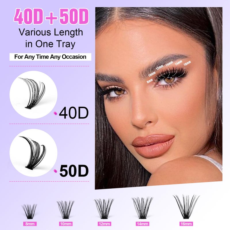 Pawotence Lash Clusters 280pcs Cluster Eyelash Extensions 40D 50D Eyelash Clusters Lash Extension 8-16mm Individual Lashes for Self Application at Home (40D&50D, 0.07D, 8-16mm) - Image 3