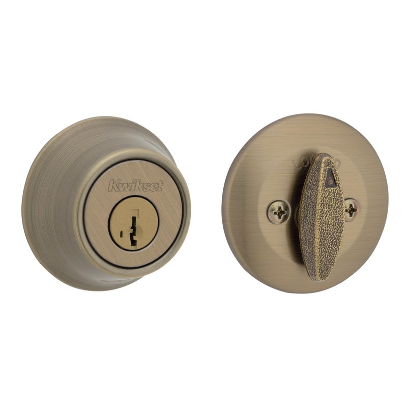 Kwikset 660 Deadbolt Lock  Antique Brass Round Exterior Keyed Front Entry Door  Pick Resistant Smartkey Rekey Security  Single Cylinder Dead Bolt - Image 1