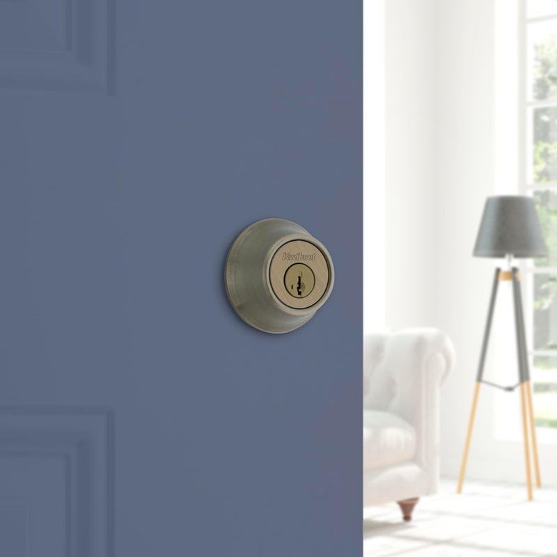 Kwikset 660 Deadbolt Lock  Antique Brass Round Exterior Keyed Front Entry Door  Pick Resistant Smartkey Rekey Security  Single Cylinder Dead Bolt - Image 2