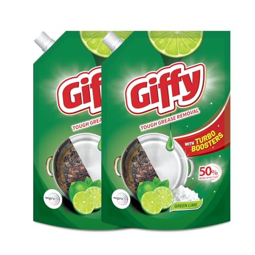 Giffy Liquid Dishwash Gel 900ml(Pack of 2) | Green Lime and Active Salt | 50% More Effective | Tough Grease Removal Expert | Turbo Boosters | Mild fragrance | Removes Tough Malodour | Hand-Safe - Image 1