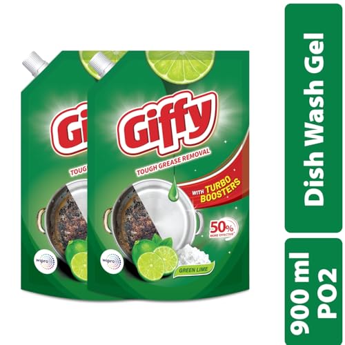Giffy Liquid Dishwash Gel 900ml(Pack of 2) | Green Lime and Active Salt | 50% More Effective | Tough Grease Removal Expert | Turbo Boosters | Mild fragrance | Removes Tough Malodour | Hand-Safe - Image 2