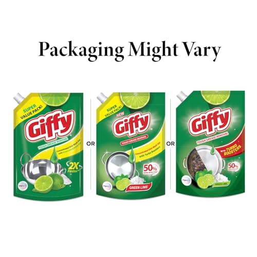 Giffy Liquid Dishwash Gel 900ml(Pack of 2) | Green Lime and Active Salt | 50% More Effective | Tough Grease Removal Expert | Turbo Boosters | Mild fragrance | Removes Tough Malodour | Hand-Safe - Image 4