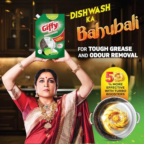 Giffy Liquid Dishwash Gel 900ml(Pack of 2) | Green Lime and Active Salt | 50% More Effective | Tough Grease Removal Expert | Turbo Boosters | Mild fragrance | Removes Tough Malodour | Hand-Safe - Image 5