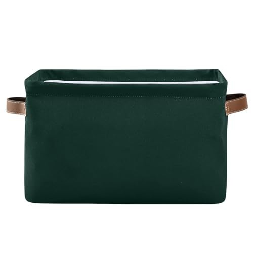 YETTASBIN Hunter Green Solid Color Storage Basket 1pc Large Collapsible Toys Clothes Organizer Durable Canvas Storage Bin with Handle for Shelves Closet Laundry Home Office Decor - Image 1