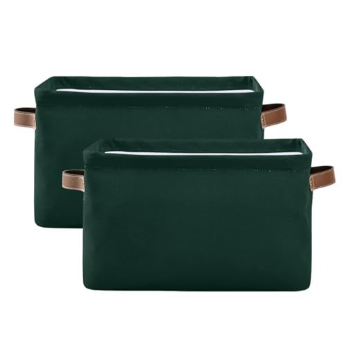 YETTASBIN Hunter Green Solid Color Storage Basket 1pc Large Collapsible Toys Clothes Organizer Durable Canvas Storage Bin with Handle for Shelves Closet Laundry Home Office Decor - Image 3