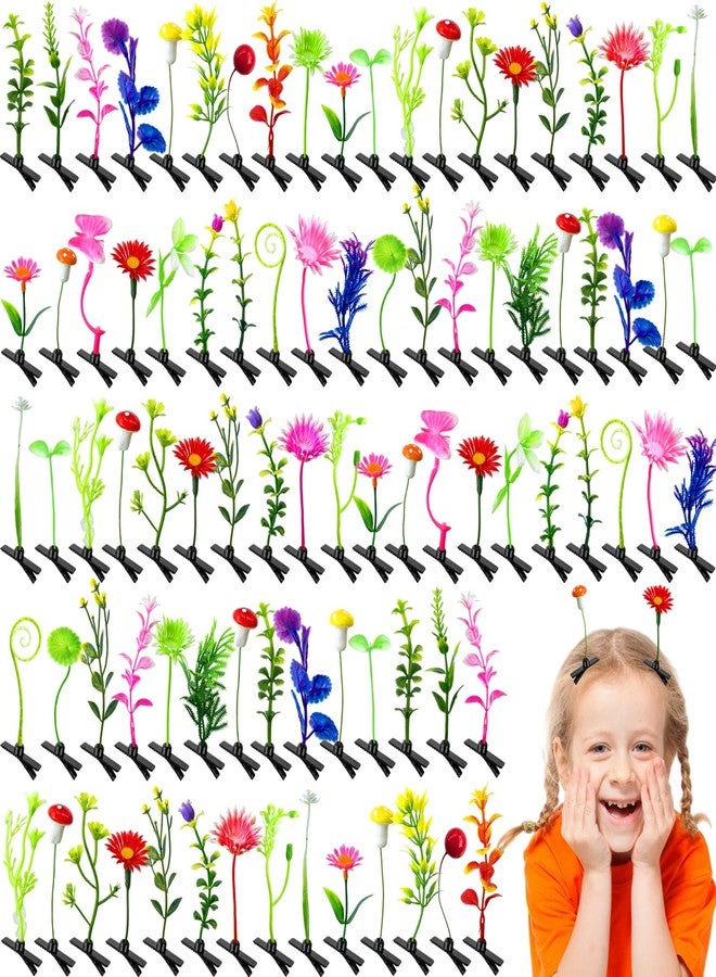 Baaxxango 120 Pieces Bean Sprout Hair Clips,Funny Plant Hairpins,Mixed Style Flower Butterfly Mushroom Little Grass Barrette Hair Accessories for Women,Girls,Kids,Party - Image 1