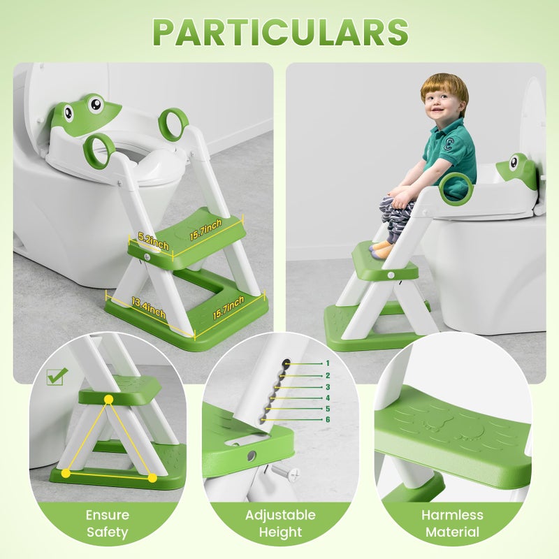 COOSEYA Frog Toilet Seat, Potty Training Seat for Toddler, Upgrade Potty Training 2 in 1 Toddler Toilet Seat for Boys Girls,Waterproof Soft Mat Non-Slip Step Stool - Image 2