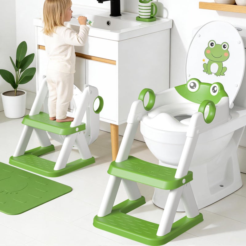 COOSEYA Frog Toilet Seat, Potty Training Seat for Toddler, Upgrade Potty Training 2 in 1 Toddler Toilet Seat for Boys Girls,Waterproof Soft Mat Non-Slip Step Stool - Image 1