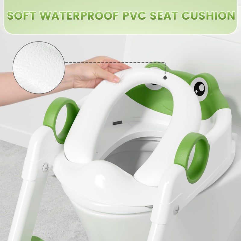 COOSEYA Frog Toilet Seat, Potty Training Seat for Toddler, Upgrade Potty Training 2 in 1 Toddler Toilet Seat for Boys Girls,Waterproof Soft Mat Non-Slip Step Stool - Image 3