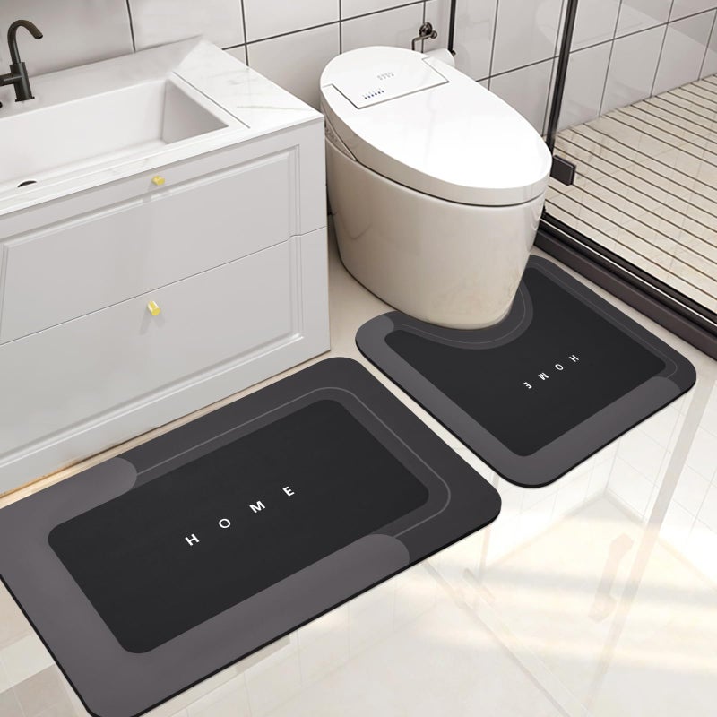 Housego 2PCS Absorbent Bath Mat Magic Rug Sets Quick Drying Bath Mat NonSlip Floor Rug Rubber Backed for Bathroom Kitchen Shower Sink Water Absorbent 197x236197x319 Black - Image 2