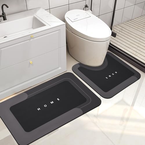 Housego 2PCS Absorbent Bath Mat Magic Rug Sets Quick Drying Bath Mat NonSlip Floor Rug Rubber Backed for Bathroom Kitchen Shower Sink Water Absorbent 197x236197x319 Black - Image 1
