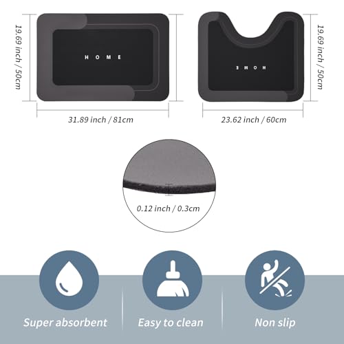 Housego 2PCS Absorbent Bath Mat Magic Rug Sets Quick Drying Bath Mat NonSlip Floor Rug Rubber Backed for Bathroom Kitchen Shower Sink Water Absorbent 197x236197x319 Black - Image 3