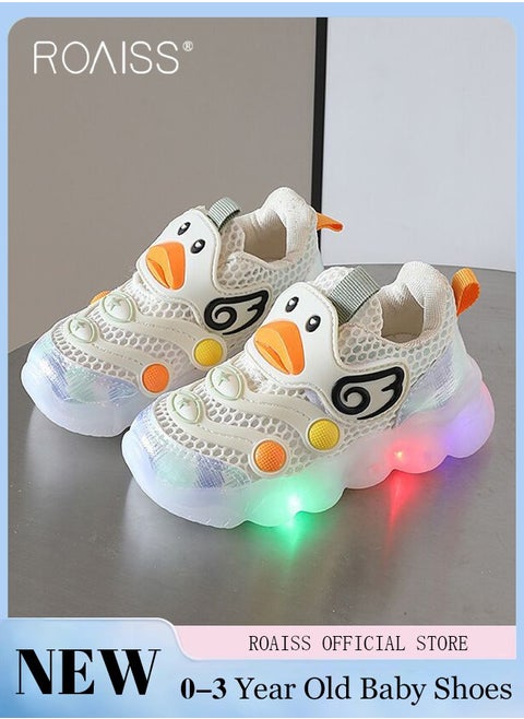 Kids Light Up Shoes, LED Flashing Sneakers with Hook and Loop Fastener, Lightweight Mesh Shoes with Cartoon Pattern, Breathable Walking Shoes for Toddlers, Suitable for Running, Walking, Traveling and Daily Wear