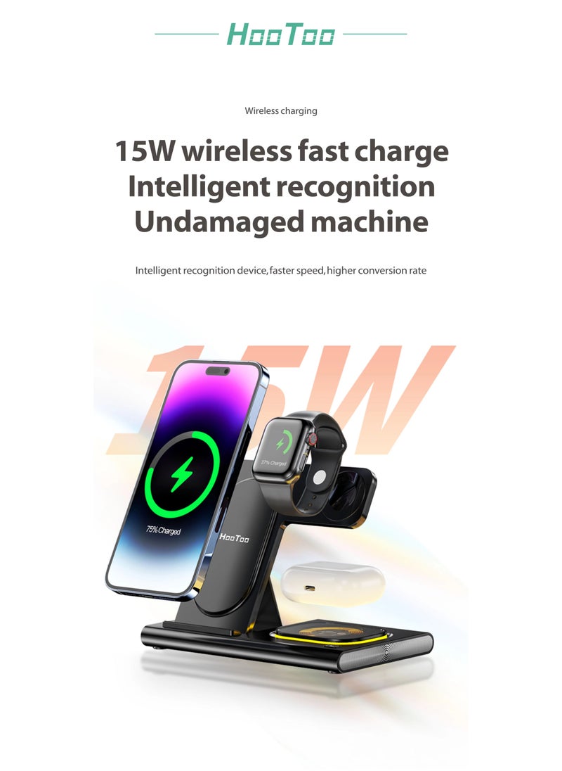 Hootoo15W Wireless fast Charger with MagSafeand intelligent recognition device, faster speed, higher conversion rate (Magnetically Charges iPhone 14, iPhone 13 and iPhone 12 Models up to 15W) black