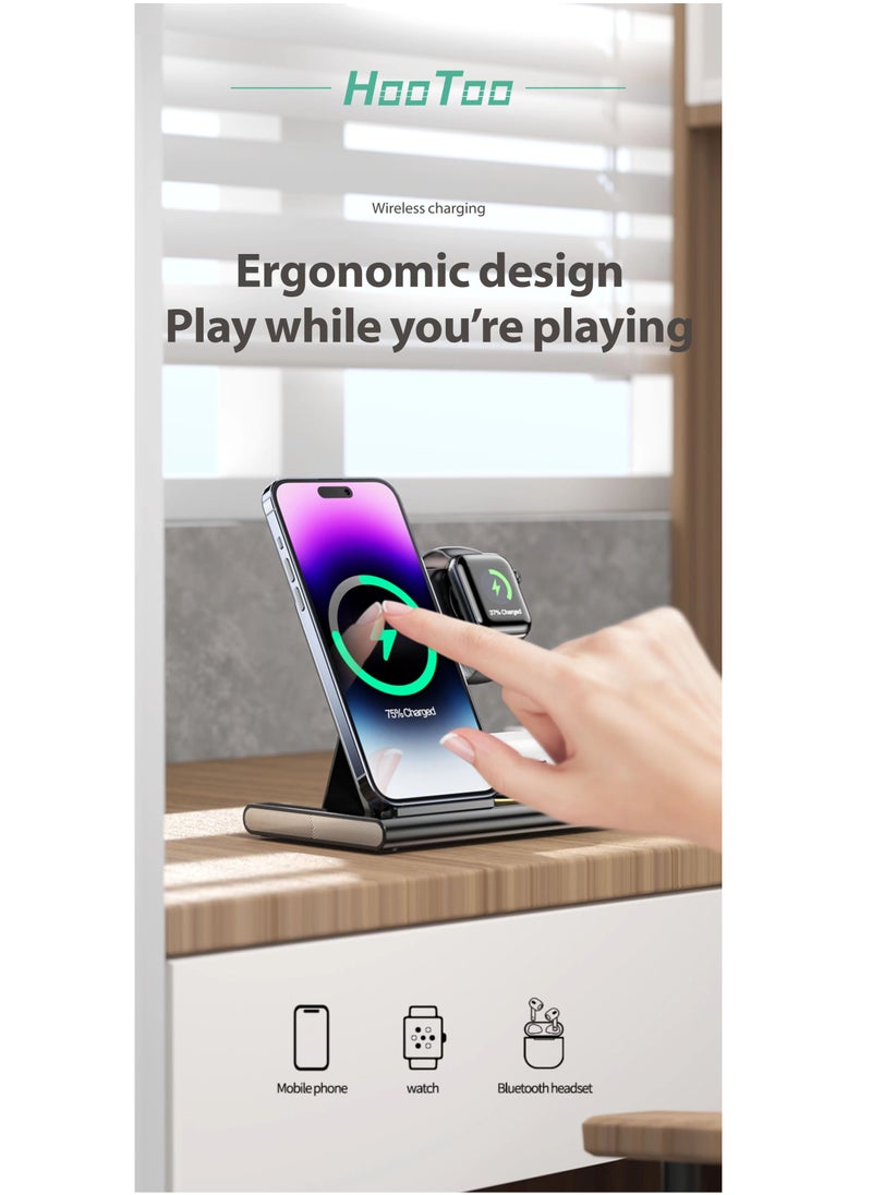 Hootoo15W Wireless fast Charger with MagSafeand intelligent recognition device, faster speed, higher conversion rate (Magnetically Charges iPhone 14, iPhone 13 and iPhone 12 Models up to 15W) black