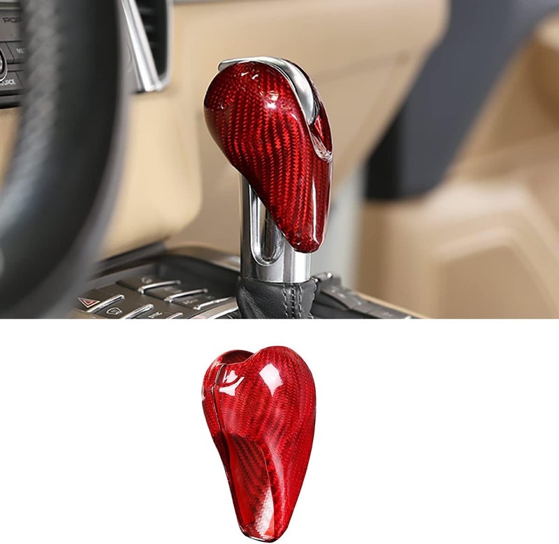 taruisixt Fit for Porsche Macan Panamera Cayman 911 718 Boxster 2009-2020 Real Carbon Fiber Interior Gear Shift Head Cover Knob Trim Car Interior Accessories (Carbon Fiber Red) - Image 1