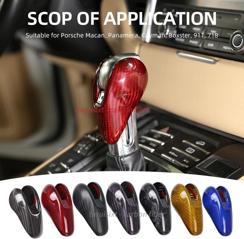 taruisixt Fit for Porsche Macan Panamera Cayman 911 718 Boxster 2009-2020 Real Carbon Fiber Interior Gear Shift Head Cover Knob Trim Car Interior Accessories (Carbon Fiber Red) - Image 3