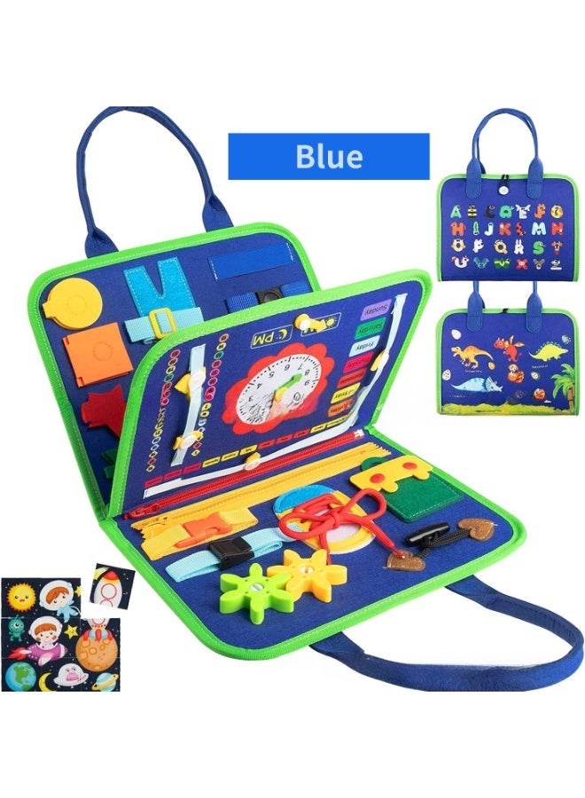Child intellectual development, hands-on and mind engagement, sensory experiences, hand-eye coordination, and other skill cultivation. Used for parent-child interaction and interest development. Infant early education backpack, felt learning board, educational toys, children's felt learning board. Clock and number, alphabet, and word areas help children intuitively learn concepts of time and numbers, while activities like tying shoelaces, buttoning, and fastening belts help children develop fine motor skills. - Image 4