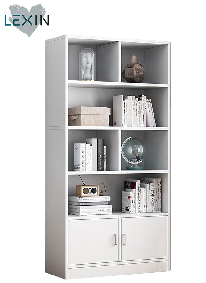 LEXIN Nordic Simple Style 5-Floor-standing Bookcase Bookshelf, Multi-functional and Large Capacity, Living Room Bookshelf Wooden Simple Student Storage Rack Display Book Case, Warm White 180x60x24 cm  - Image 1