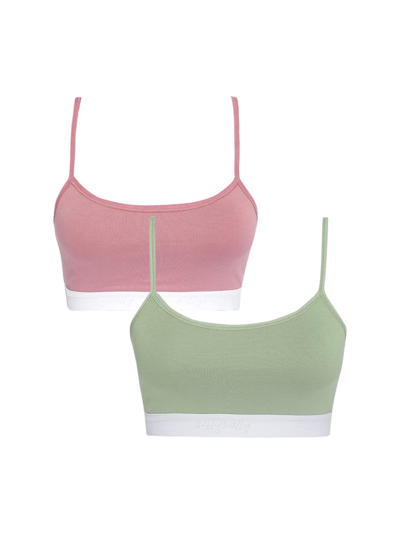 Sillysally Store Sillysally Pack of 2 Girls Double Layer Printed Sports Bra, Non Padded, Non Wired, Girls Beginners Bra Multicolour - Image 1