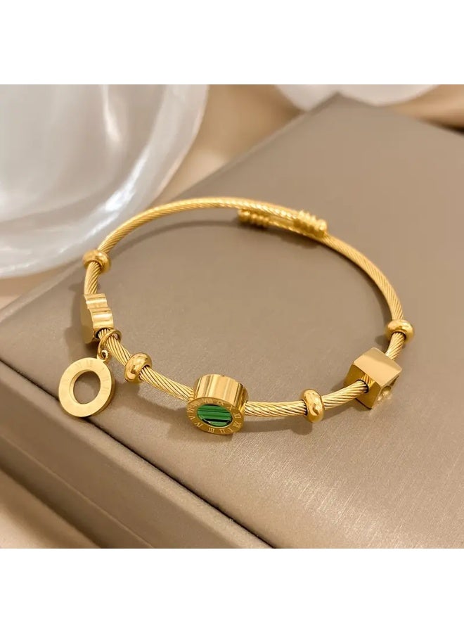 Goolsky Elegant Golden-Toned Adjustable Cuff Bracelet with Green & Black Stone Beads – Golden-Tone Stone Beads Adjustable, Daily Wear/Formal Events, Luxury Charm - Image 5
