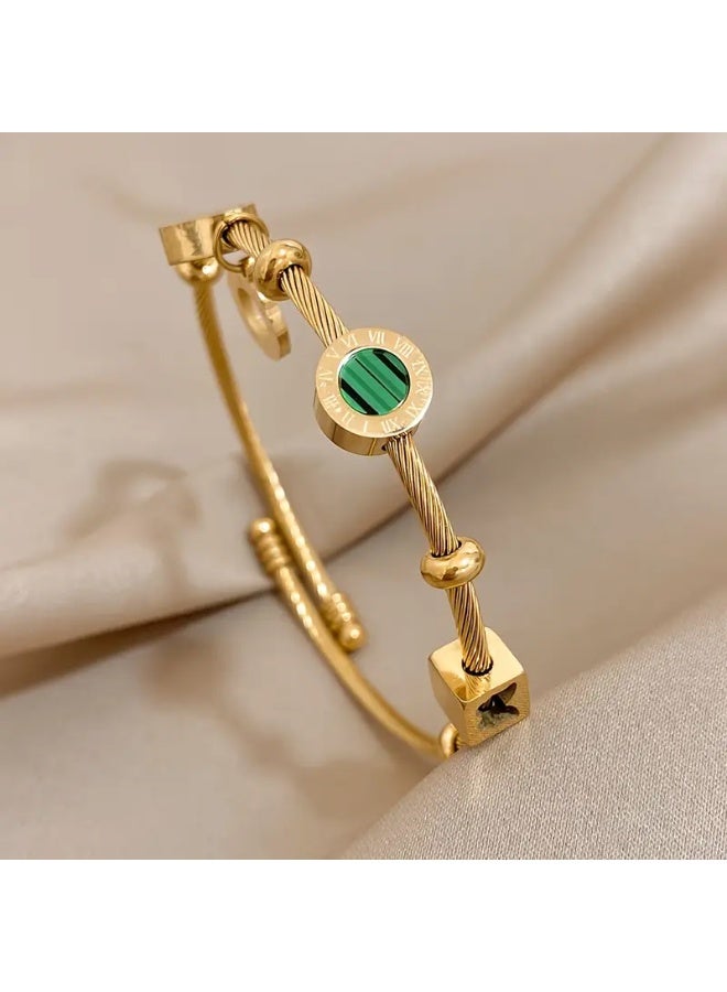 Goolsky Elegant Golden-Toned Adjustable Cuff Bracelet with Green & Black Stone Beads – Golden-Tone Stone Beads Adjustable, Daily Wear/Formal Events, Luxury Charm - Image 4