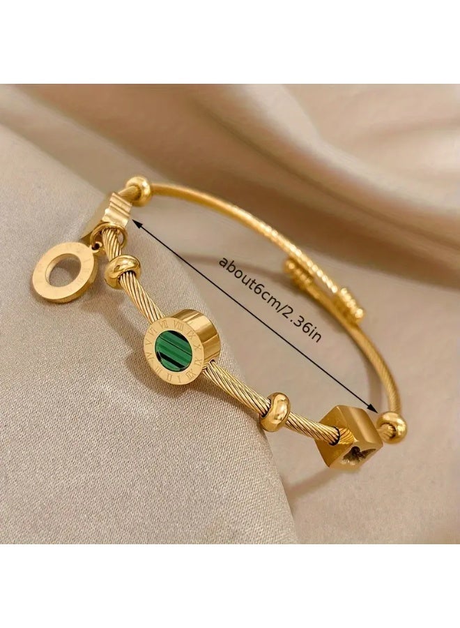 Goolsky Elegant Golden-Toned Adjustable Cuff Bracelet with Green & Black Stone Beads – Golden-Tone Stone Beads Adjustable, Daily Wear/Formal Events, Luxury Charm - Image 2