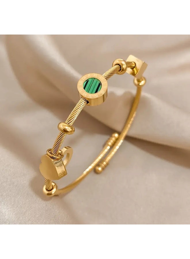 Goolsky Elegant Golden-Toned Adjustable Cuff Bracelet with Green & Black Stone Beads – Golden-Tone Stone Beads Adjustable, Daily Wear/Formal Events, Luxury Charm - Image 1