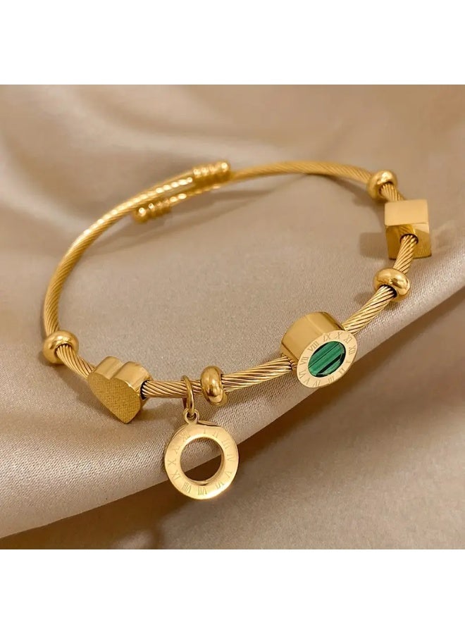 Goolsky Elegant Golden-Toned Adjustable Cuff Bracelet with Green & Black Stone Beads – Golden-Tone Stone Beads Adjustable, Daily Wear/Formal Events, Luxury Charm - Image 3