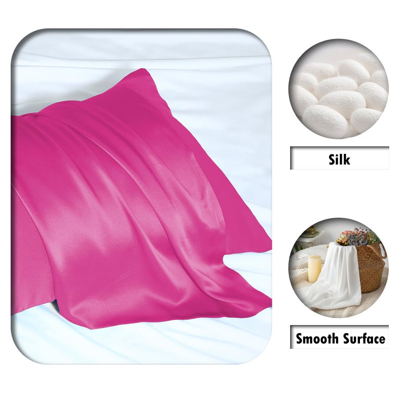 Suatien Silk Pillow Cases 2 Pack,Soft Breathable and Sliky Standard Size Pillow Cases Set of 2,Natural Mulberry Silk Pillowcase Set of 2 for Hair and Skin with Hidden Zipper (Hot Pink,20"X 26",2pcs) - Image 2