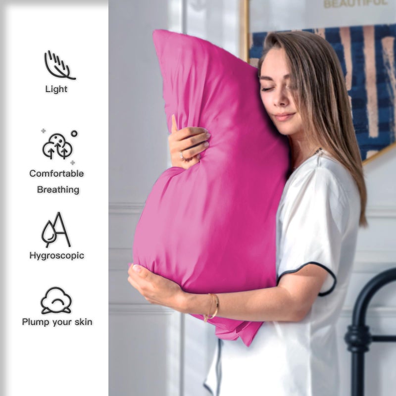 Suatien Silk Pillow Cases 2 Pack,Soft Breathable and Sliky Standard Size Pillow Cases Set of 2,Natural Mulberry Silk Pillowcase Set of 2 for Hair and Skin with Hidden Zipper (Hot Pink,20"X 26",2pcs) - Image 3