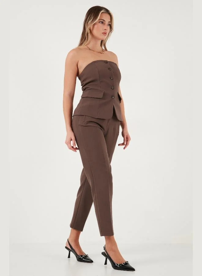 ليلا بنطلون نسائي ليلا بقصة مستقيمة وخصر مرتفع وأرجل مستقيمة