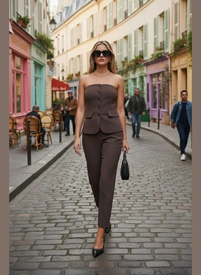 ليلا بنطلون نسائي ليلا بقصة مستقيمة وخصر مرتفع وأرجل مستقيمة