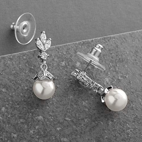 Mariell Petite Pearl Drop Wedding Earrings, 8MM Ivory Shell Pearls, Cubic Zirconia Crystal and Pearl Earrings for Brides, Bridesmaid, Prom and Mother of the Bride - Image 3