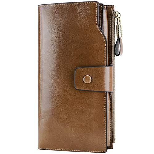 Itslife Women's RFID Blocking Large Capacity Luxury Wax Genuine Leather Clutch Wallet Ladies Card holder - Image 1
