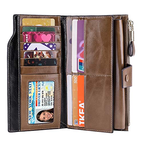 Itslife Women's RFID Blocking Large Capacity Luxury Wax Genuine Leather Clutch Wallet Ladies Card holder - Image 2