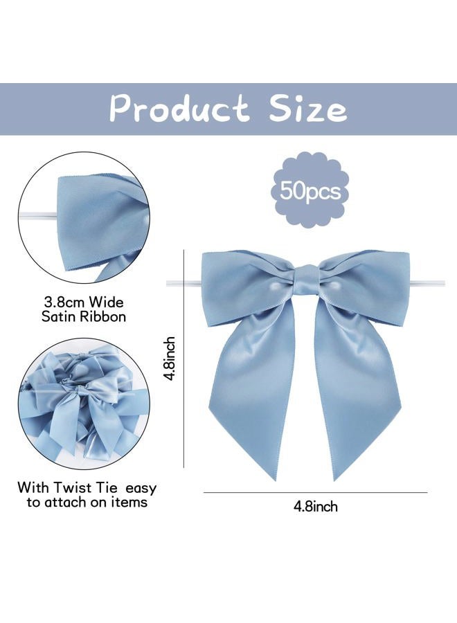 TONIFUL 50pcs Dusty Blue Satin Ribbon Bows with Twist Tie, 4.5 Inch Decorative Bows for Gift Wrapping, Treat Bags, Crafts, Bottles, Christmas Tree, Wedding, Baby Shower, Birthday Party Decorations - Image 3