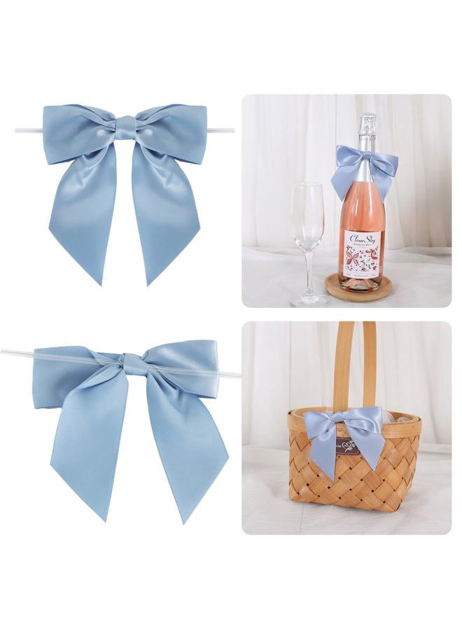 TONIFUL 50pcs Dusty Blue Satin Ribbon Bows with Twist Tie, 4.5 Inch Decorative Bows for Gift Wrapping, Treat Bags, Crafts, Bottles, Christmas Tree, Wedding, Baby Shower, Birthday Party Decorations - Image 2