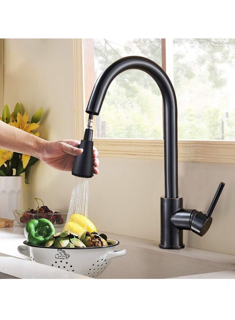 Kitchen faucet with pull-down nozzle Single handle faucet 360 stainless steel two spray modes (including 70cm water inlet pipe) - Image 1