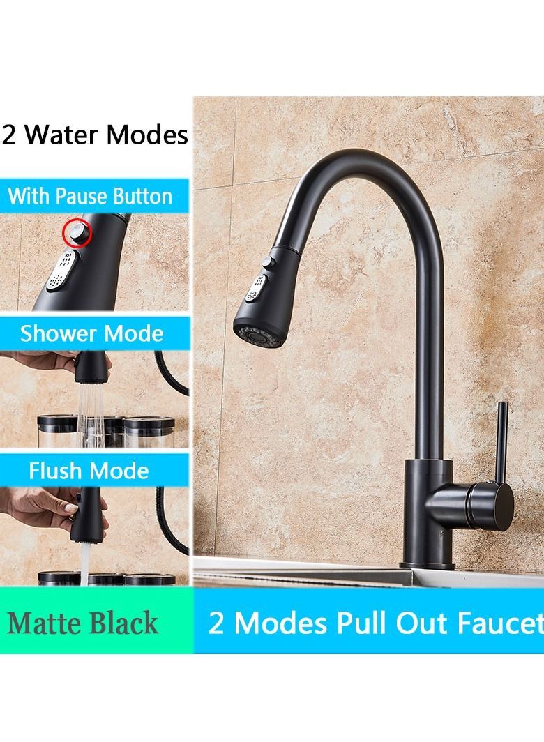 Kitchen faucet with pull-down nozzle Single handle faucet 360 stainless steel two spray modes (including 70cm water inlet pipe) - Image 3