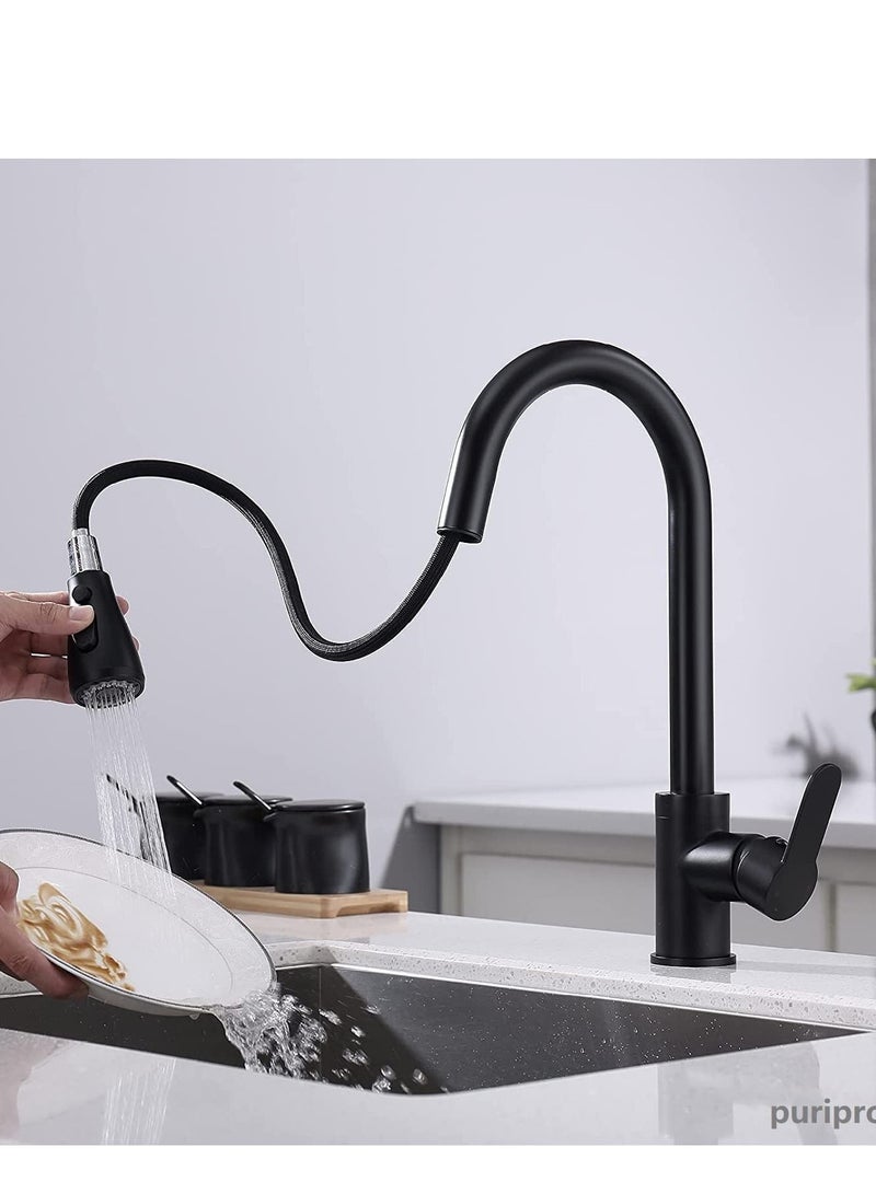 Kitchen faucet with pull-down nozzle Single handle faucet 360 stainless steel two spray modes (including 70cm water inlet pipe) - Image 4