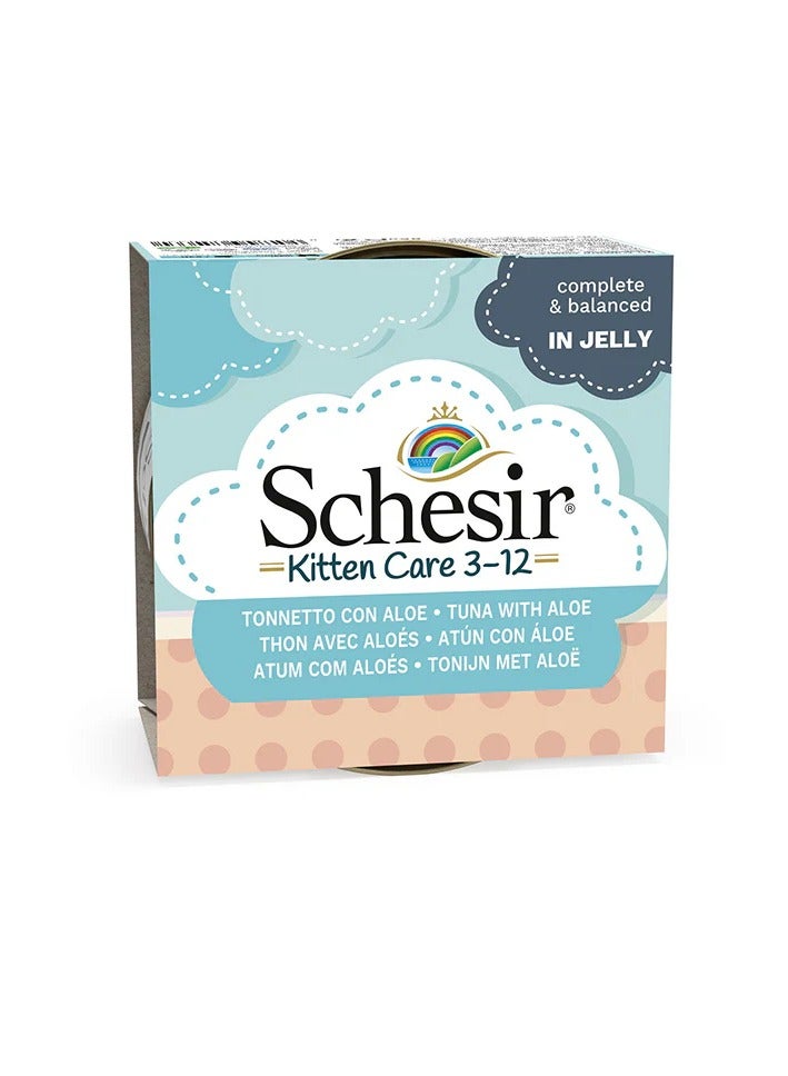 Schesir Kitten Care- Can In Jelly 3-12 Tuna with Aloe Wet Food 85g - Image 1
